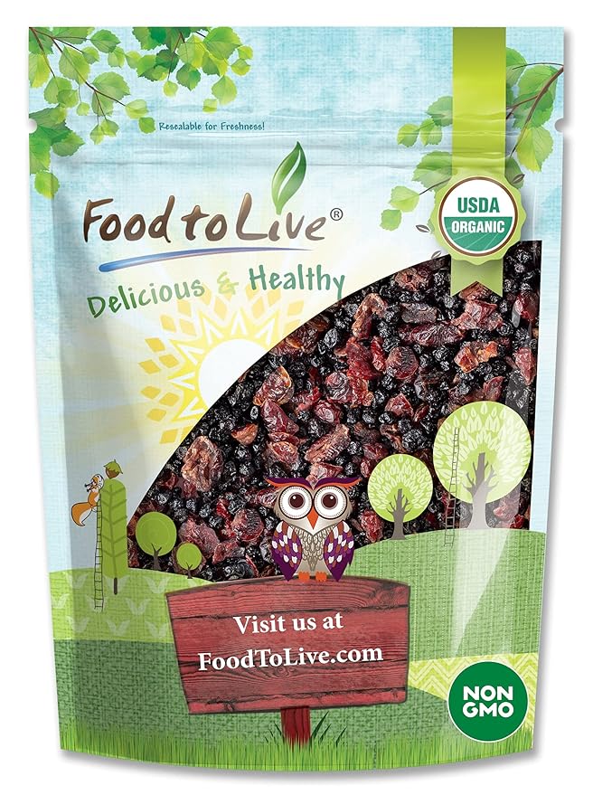 Food to Live Organic Essential Berries Mix 2.5 Pounds Non-GMO Dried Blueberries and Cranberries. Unsulfured Kosher. Gently sweetened. Lightly Coated with Organic Sunflower Oil. Vegan Bulk
