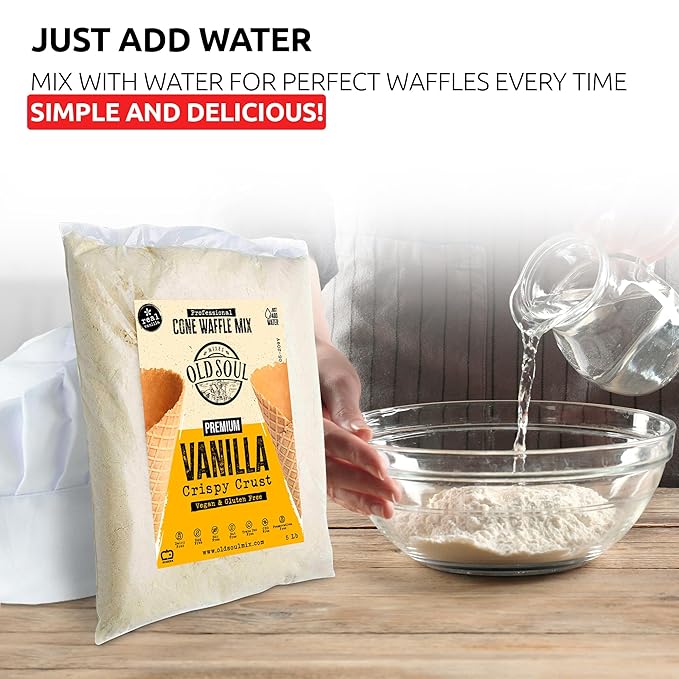 OLDSOUL Professional Cone Waffle Mix | GLUTEN FREE &amp VEGAN | Vanilla Flavour | Batter Mix | 5 Lbs | 112 Waffles (5 Lbs Gluten Free &amp Vegan)