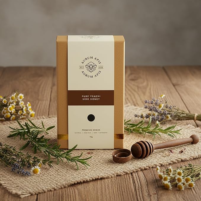 Aurum Apis Raw Yemeni Sidr Honey 100% Raw Unfiltered Pure Honey Hand Harvested Organic Honey Non-GMO Unprocessed Certified Organic Honey from Sidr Tree Blossoms Rich Flavor &amp Aroma Honey Jar