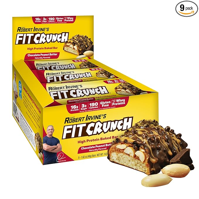 FITCRUNCH Snack Size Protein Bars 6-Layer Baked Bar 3g of Sugar Gluten Free &amp Soft Cake Core (9 Bars Chocolate Peanut Butter)
