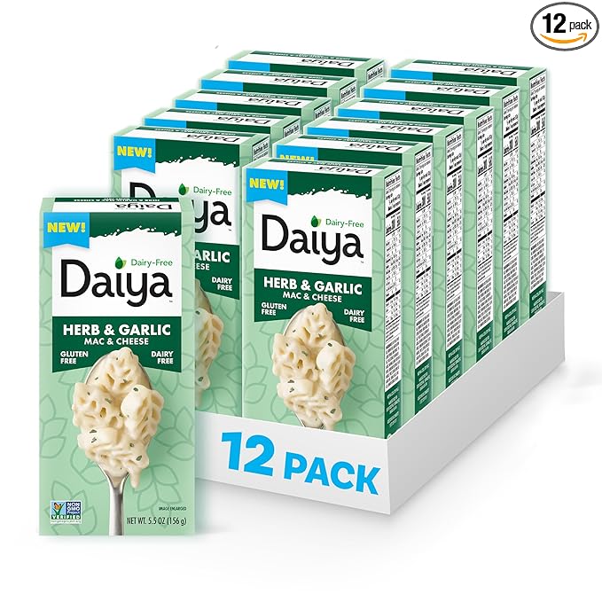 Daiya Dairy Free Gluten Free Herb and Garlic Mac &amp Cheese Vegan Plant Based Rice Pasta 5.5 oz (Pack of 12)