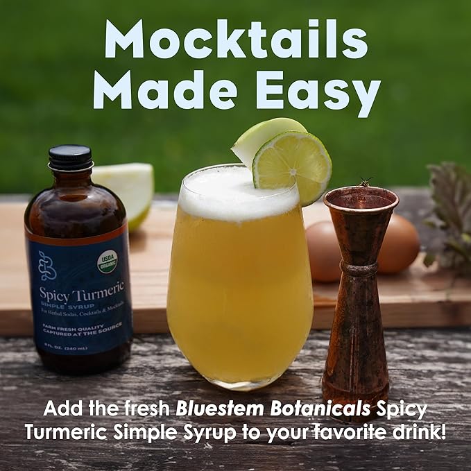 Bluestem Botanicals Organic Spicy Tumeric Simple Syrup 8 oz Cocktail and Mocktail Mixer for Drinks Non-Alcoholic