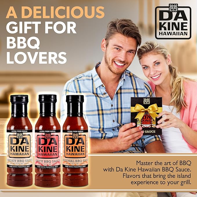 Da Kine Hawaiian BBQ Sauce - Premium Gourmet Barbecue Sauce Gluten-Free Flavored Seasoning &amp Dipping BBQ Spices for Meat Fish &amp Vegetables Grill &amp Kitchen Essentials - 3 Flavors 12 oz