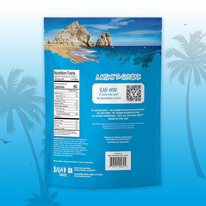 BAJA BEEF Traditional Beef Jerky - Sweet and Spicy Beef Jerky Snack Packs Healthy Jerky Gluten-Free All-Natural Beef No MSG Made in the USA - 2.5 Oz Bags (Pack of 4)
