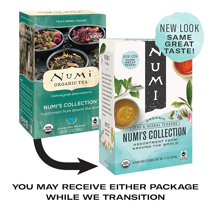 Numi Organic Tea Numi's Collection Variety Pack 16 Tea Bags Black Green White Pu-erh Maté &amp Herbal Packaging May Vary (Pack of 6)