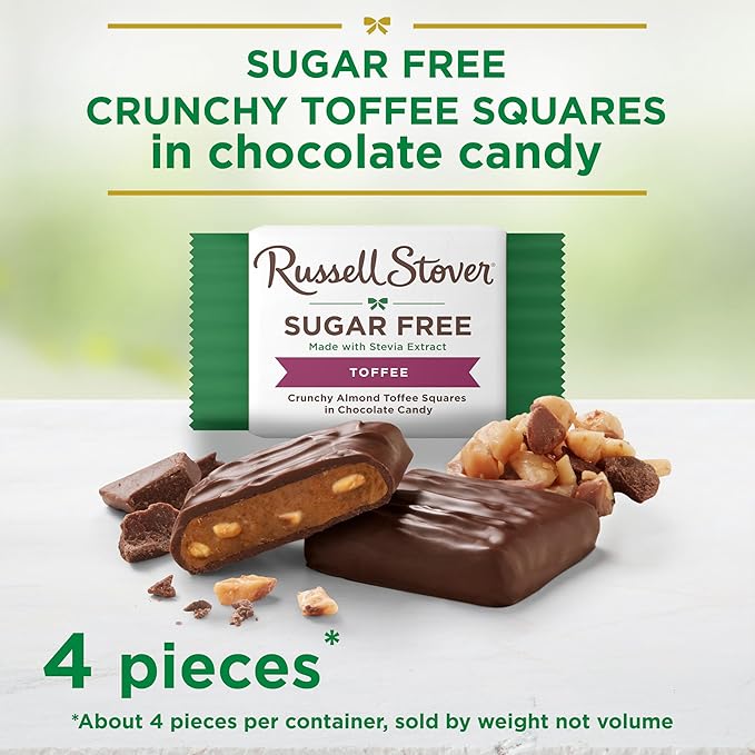 RUSSELL STOVER Sugar Free Toffee Squares in Chocolate Candy 2 oz. bag (Pack of 10)