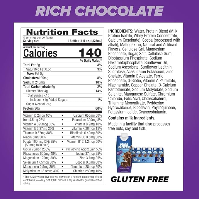 Pure Protein Protein Shake 30g Complete Protein Ready to Drink and Keto-Friendly Vitamins A C D and E plus Zinc to Support Immune Health 11oz Bottles 12 Pack Variety Pack