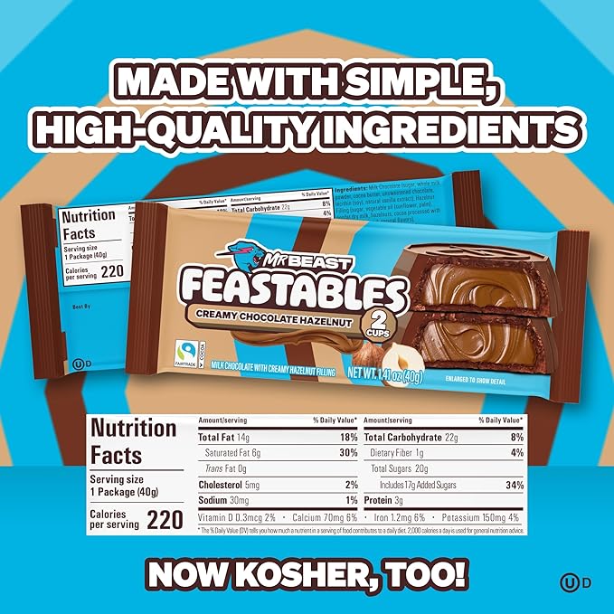 MrBeast Feastables Hazelnut Cups 24 Count Milk Chocolate with Creamy Hazelnut Filling 2-Cup Packs Fairtrade Cocoa
