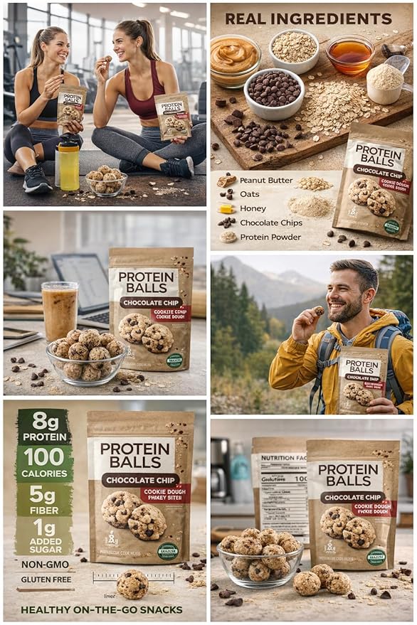 Protein Balls Cookie Dough Flavor - 8g Protein Energy Bites with Probiotics Gluten Free Healthy Snacks 14.4oz 2-Pack