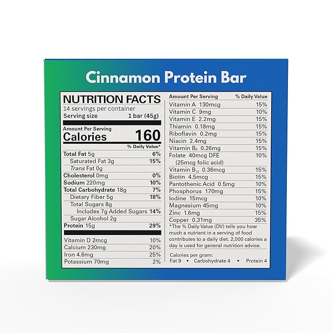 GLP-1Care Cinnamon Protein Bars High Protein Low Calorie GLP-1 Compatible 15g Protein 14 Servings Per Box