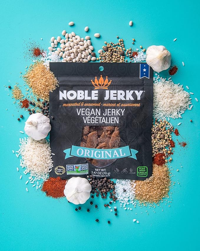 Noble Jerky – Vegan Jerky Plant-Based High Protein Snack Vegetarian Non-GMO Original Flavor 12 Pack (70g Bags) 14g Protein Per Bag