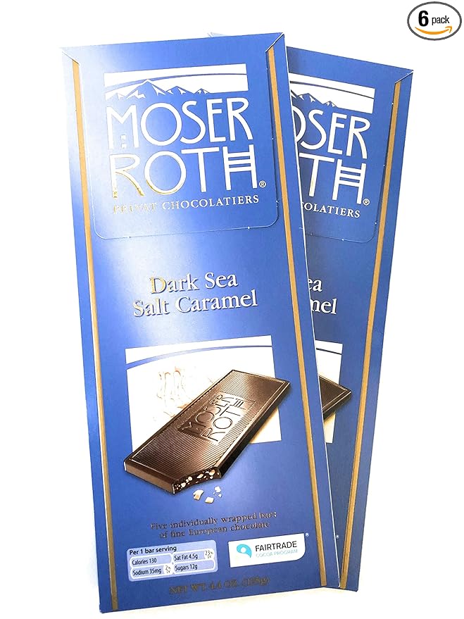 MOSER ROTH German Dark/Sea Salt/Caramel Chocolate Bars (6 Pack)