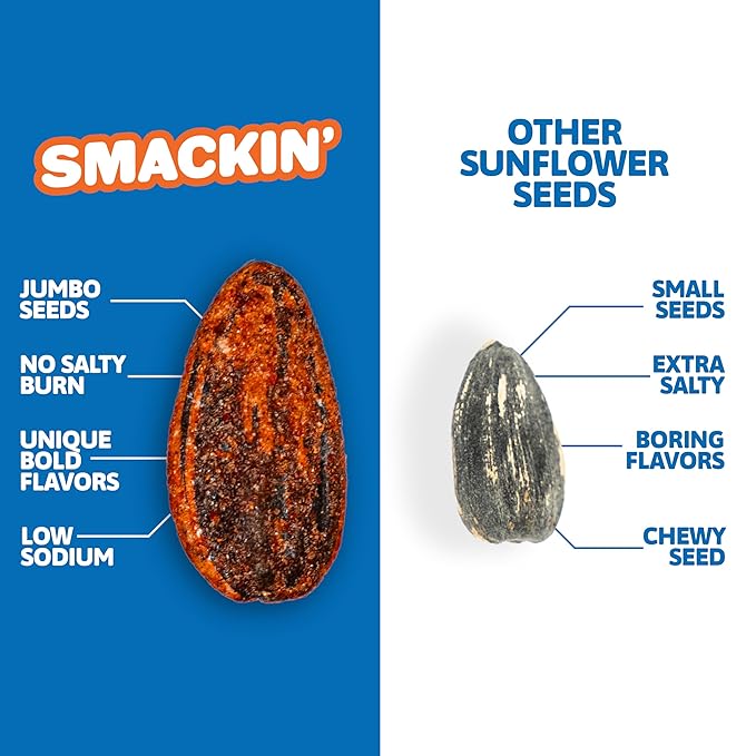 SMACKIN' Sunflower Seeds Roasted Jumbo Small-Batch American Made - Backyard BBQ. 1.5oz bags (36 Pack)