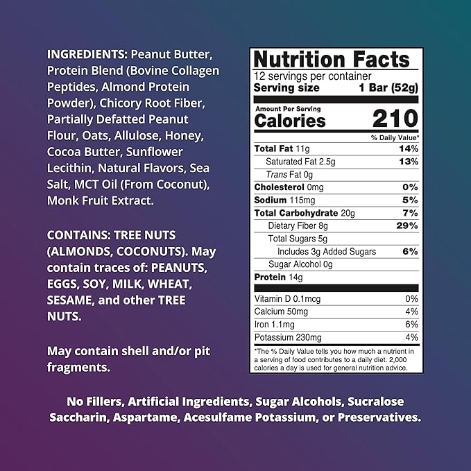Fuel 4 Ever Collagen Protein Bars | 14G Protein Gluten Free Dairy Free No Stevia or Artificial Ingredients Added Sweetened with Honey | Peanut Butter Oat Flavor (Box of 12)