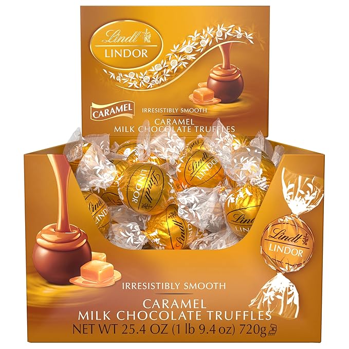 Lindt LINDOR Caramel Milk Chocolate Candy Truffles Milk Chocolate Candy with Smooth Melting Truffle Center 25.4 oz. 60 Count