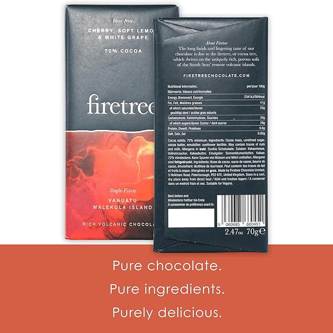 Firetree Vanuatu Malekula Island 72% Dark Chocolate 3 Pack - UK Single Origin Bean-to-bar Bundle