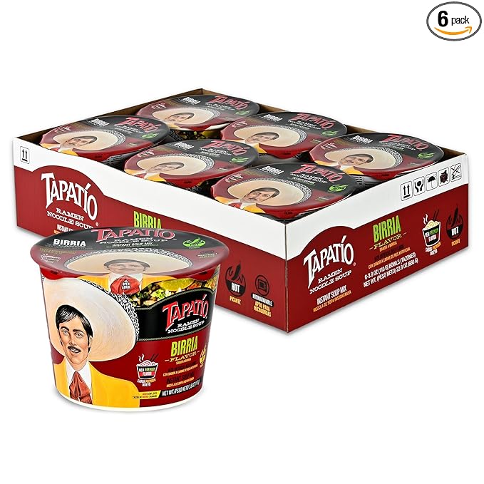 Tapatío Ramen Noodle Soup Birria Flavored - Microwaveable Big Bowl 3.88 oz. (110g) 6-Pack