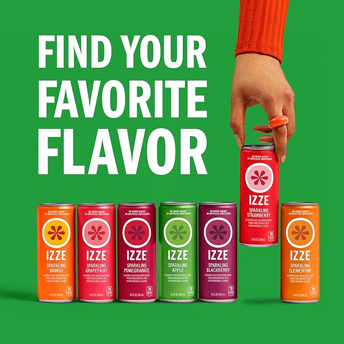 IZZE Sparkling Water Juice Beverage Blend Apple No Sugar Added 8.4 FL OZ 24 Cans