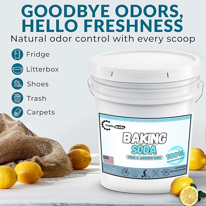 TradeGrade Pure Baking Soda Powder – 45 lb Bucket Sodium Bicarbonate Powder | Premium Food-Grade for Baking Bread Cookies &amp More | Baking Soda for Cleaning Natural Cleaner &amp Deodorizer