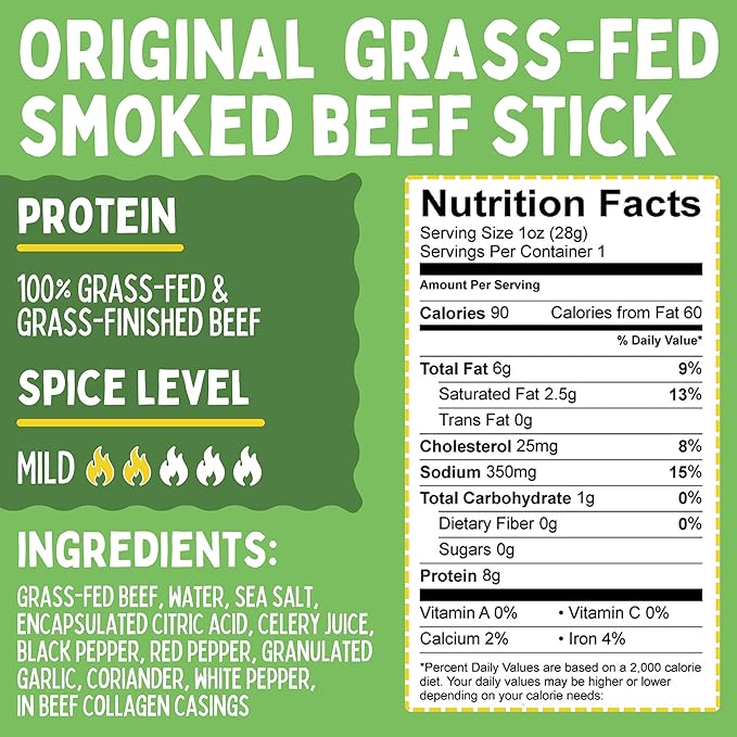 Original Sogo Snacks No Sugar 100% Grass-fed &amp Grass-finished Non-GMO Beef Sticks. No Added Nitrates Gluten Soy MSG Dairy Nuts. Keto Whole Paleo Friendly (Original 1-oz 72 Count)