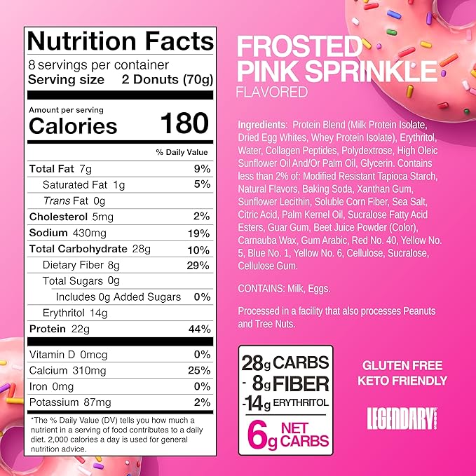 Legendary Foods 22 g Protein Roll and Donut Bundle 18 Pack - Low Carb Meal Replacement Bar - Gluten Free Protien Snacks - Healthy Keto Snack Box - Low Sugar Energy Bars - Bariatric Diabetic Friendly