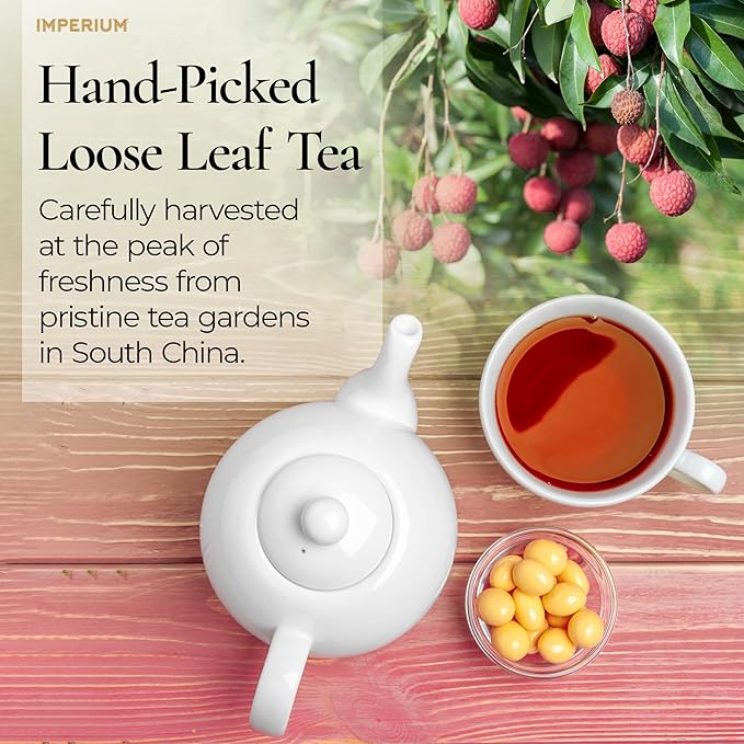 Imperium Lychee Oolong Tea Loose Leaf (4oz) Hand-Picked Premium Oolong Brews 100 Cups Naturally Uplifting Beverage Floral and Fruity Notes Exotic Sweet Aroma and Refreshing Smooth Finish
