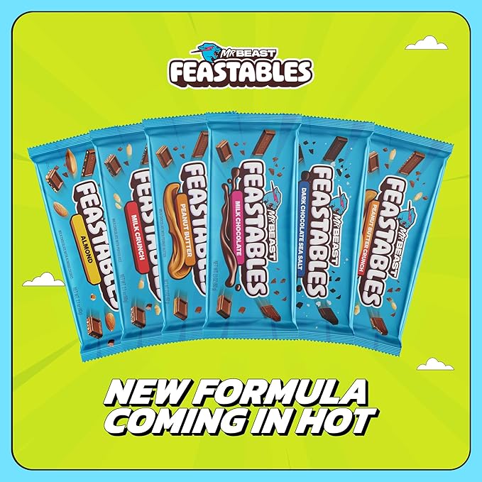 MrBeast Feastables Original Dark Chocolate Bar King Size 10 Count Rich Dark Chocolate Candy Fairtrade Cocoa 2.1oz Each