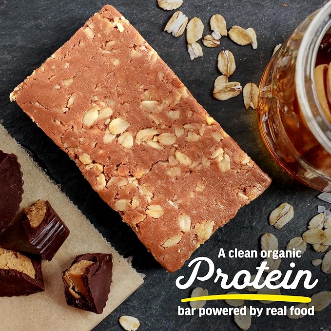 Kate’s Real Food Organic Protein Bars – (Peanut Butter Cup 2.2 oz Pack of 12) – Plant Based Protein Bars - Gluten Free Soy Free Non GMO Whole Grains and All Natural