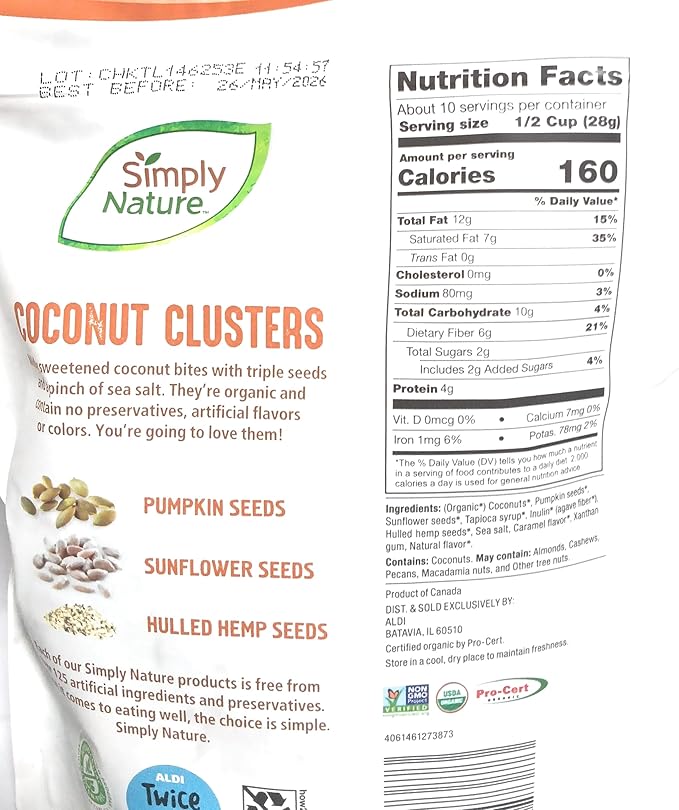 Simply Nature Organic Keto Coconut Clusters Original and in Dark Chocolate