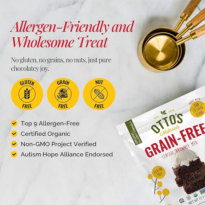 Otto's Naturals Grain-Free Classic Brownie Mix 11.1 Oz. 6 Pack Top 9 Allergen-Free Organic Cassava Flour Gluten Free Non-GMO Vegan Plant-Based