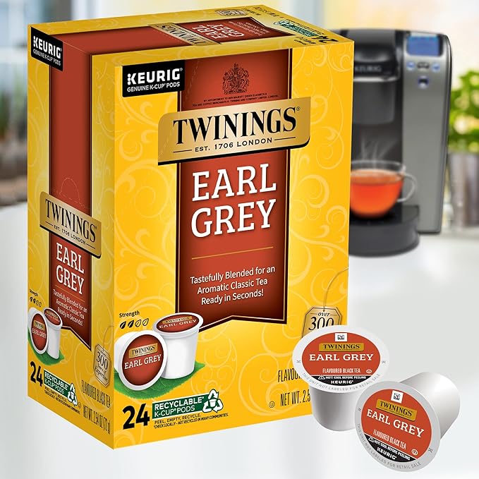 Twinings Earl Grey Black Tea K-Cup Pods for Keurig 24 Count (Pack of 2) Flavoured with Citrus and Bergamot Caffeinated Enjoy Hot or Iced