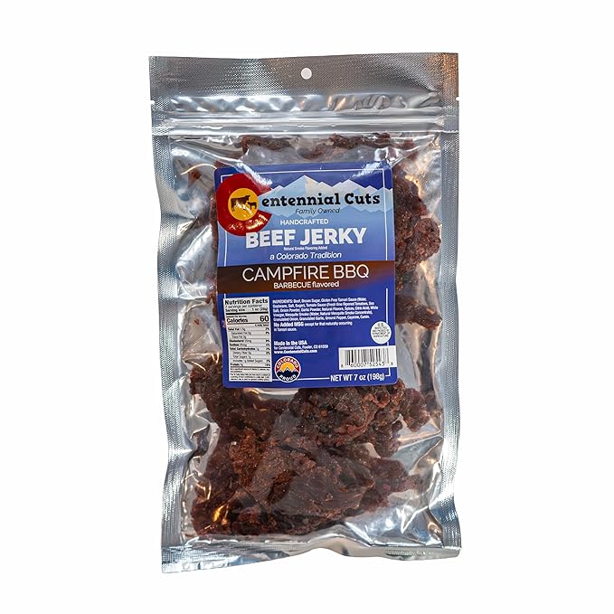 Centennial Cuts Beef Jerky – Campfire BBQ – High Protein Classic Sweet &amp Smoky Flavor – 7 oz Snack