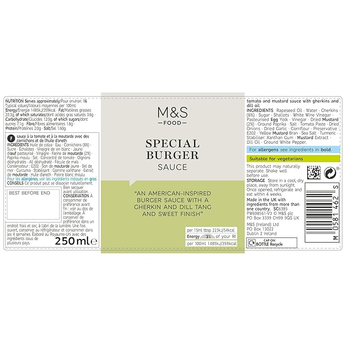 Special Burger Sauce 250ml Tangy Tomato and Mustard with Gherkins and Dill Suitable for Vegetarians (2 Pack)