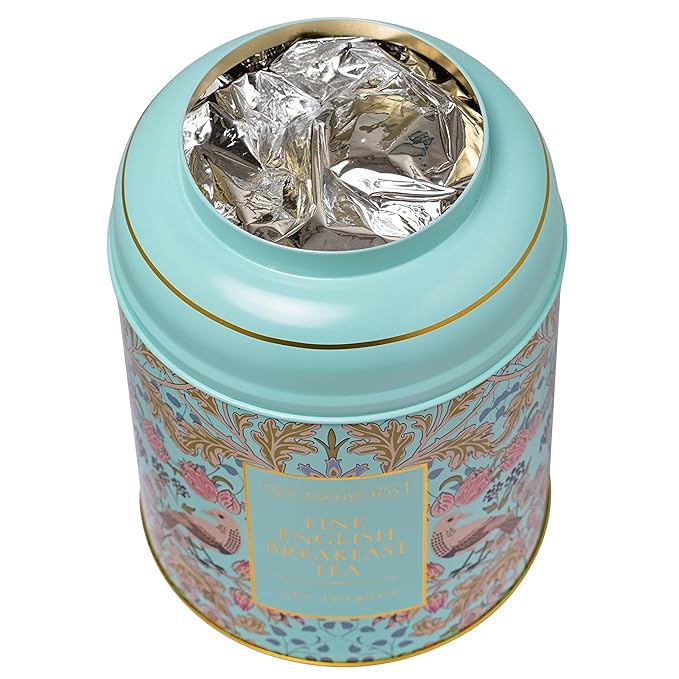 New English Teas Song Thrush &amp Berries Tea Tin in Mint Green with 240 English Breakfast Teabags