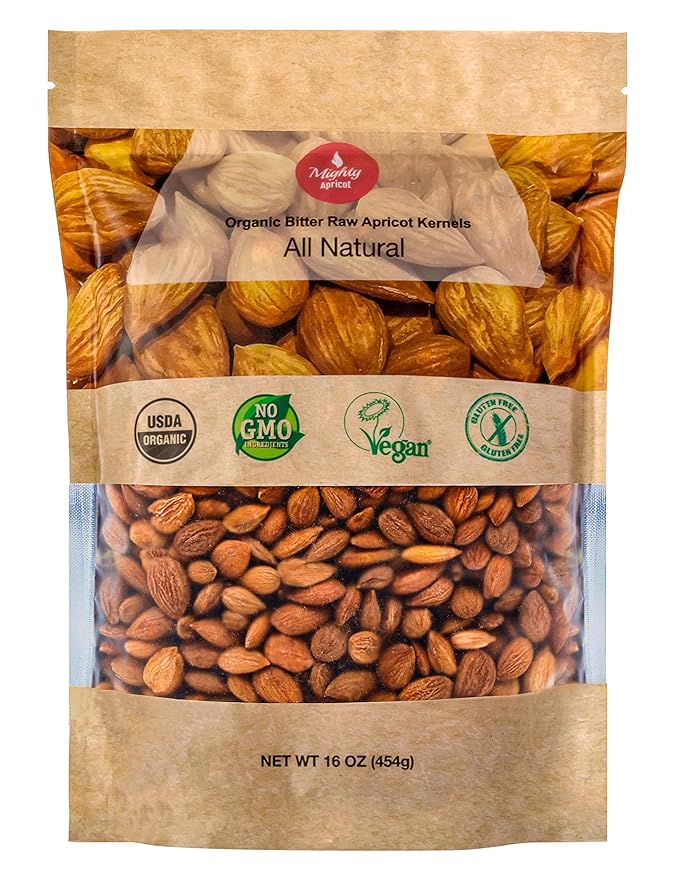 Mighty Apricot USDA Organic Bitter Apricot Kernels(1LB) 16oz Natural Raw Bitter Apricot Seeds Vegan Non-GMO Gluten Free Great source of Vitamin B17 and B15 Maximum 3 Kernels/day