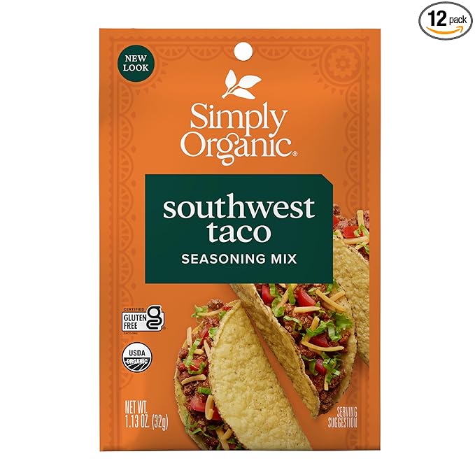 Simply Organic Southwest Taco Seasoning Mix Gluten Free Certified Organic Kosher Pure Flavor for Tacos Stir-Fries Mexican Dishes and More | 1.13 Ounce (Pack of 12)
