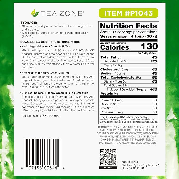 Tea Zone 2.2 lb Milk Tea Blast Nagasaki Savory Honey Green Tea Powder