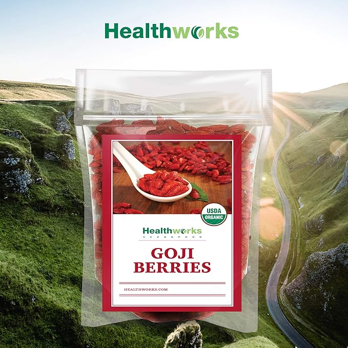 Healthworks Organic Dried Goji Berries - 32oz /2lb - 1 Pack - Vegan and Non-GMO Certified Organic Raw Sun-Dried Goji Berries