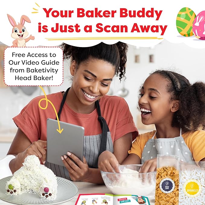 Baketivity Bunny Bum Cake - Kids Baking Kit with Premeasured Ingredients Step-by-Step Instructions STEM Lessons - Cake and Cupcake Decorating Kit for Kids - Cooking and Baking Kit - Best Easter Gift