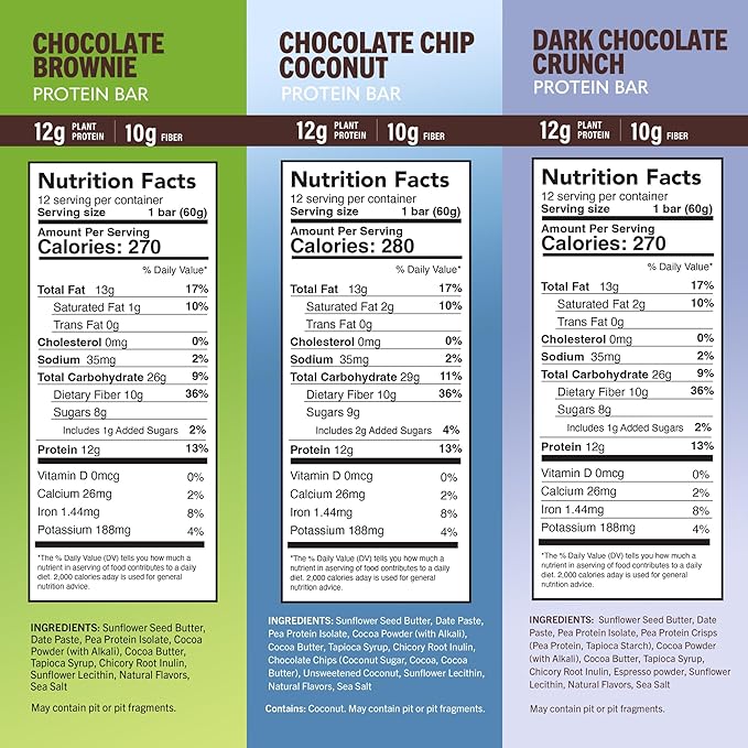 Amrita Nut Free Chocolate Variety Pack Vegan Protein Bars (12 Count) | 12g Plant-Based Protein Bar | Peanut Free Gluten Free and Dairy Free | Low Sugar High Fiber Healthy School-Safe Snacks