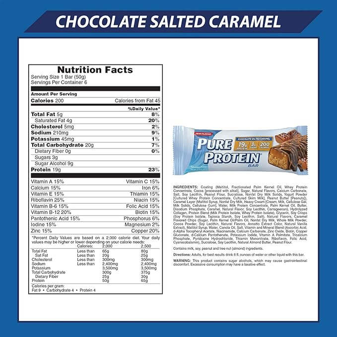Pure Protein Bars High Protein Nutritious Snacks to Support Energy Low Sugar Gluten Free Chocolate Salted Caramel 1.76oz 4 Pack