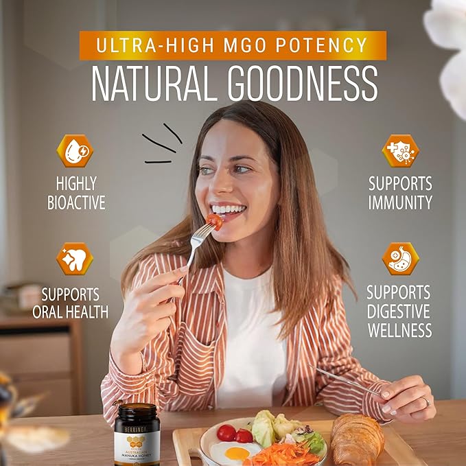 Berringa Manuka Honey Organic MGO 220+ Medium Strength Supports General Wellbeing &amp Digestive Balance - 100% Raw Pure &amp Unfiltered Sustainably Sourced from Australia - (8.82 oz)