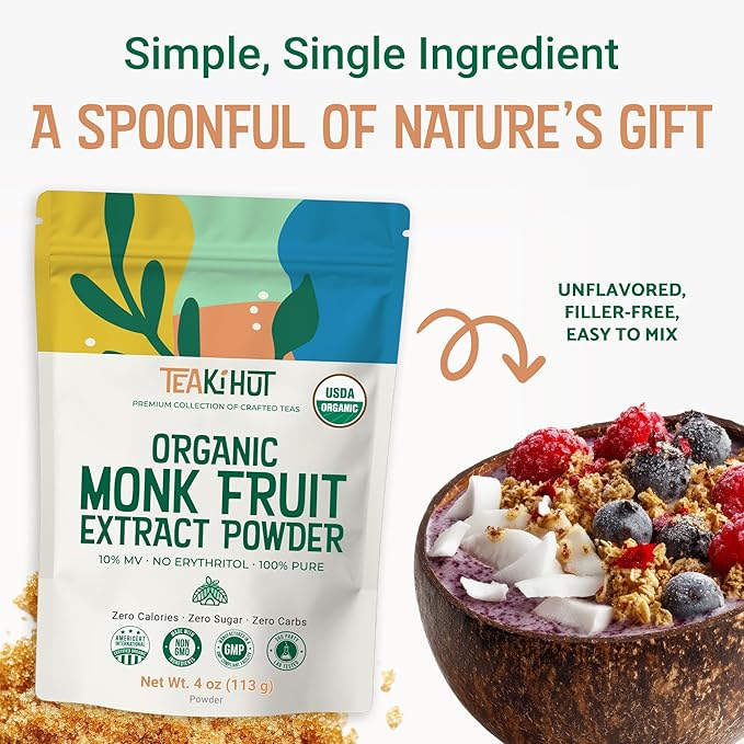 Pure Organic Monk Fruit Extract Powder No Erythritol 4oz 100% Monk Fruit Sweetener Powder for Keto and Paleo Diet No Aftertaste Zero Calories Zero Carbs Pure Monk Fruit Extract 364 Servings
