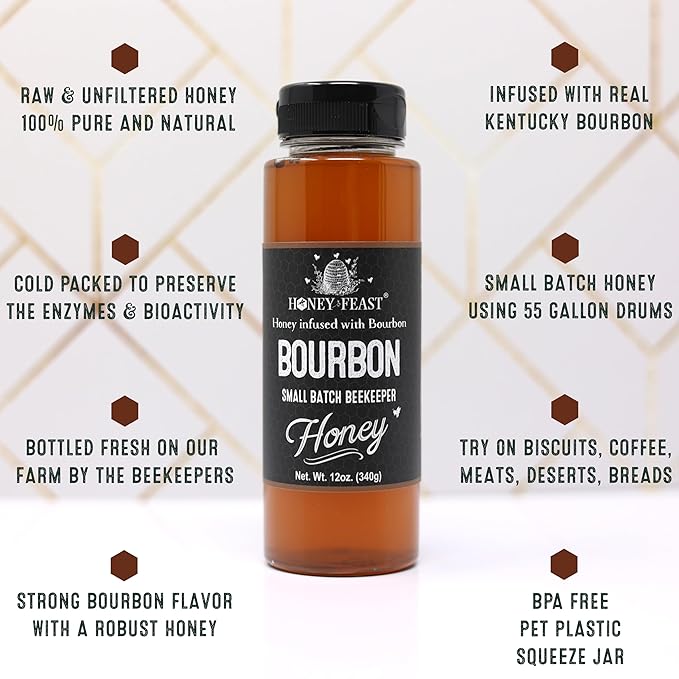 HONEY FEAST Gourmet Honey Trio Gift Set – Includes 12oz Truffle Bourbon and Orange Blossom – Perfect for Cooking Charcuterie Tea and Gifting