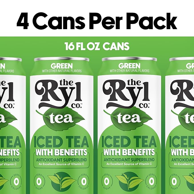 Ryl Iced Tea Green Tea Antioxidant Superblend Zero Sugar Zero Carb Zero Calorie Iced Tea 16.0 Fl Oz (4-Pack)