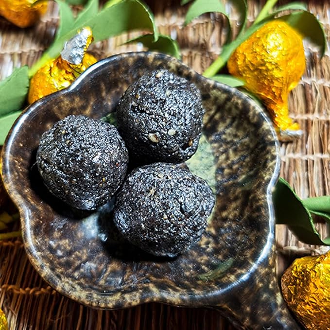 Seven Treasures Black Sesame Balls 7oz (200g) Total - 20 Individual Wrapped Rich Nutty Flavor with Black Beans Black Rice Mulberry Walnut &amp Honey Gluten-Free Energy Snack for Office &amp Tra