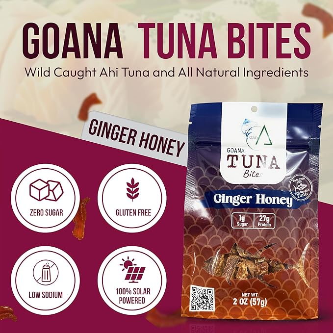 GOANA Tuna Jerky Bites Ginger Honey High Protein Fish Snack Wild Caught Ahi Tuna Keto Paleo Low Carb Sugar Free Gluten Free Low Sodium 2 oz (2 Pack)