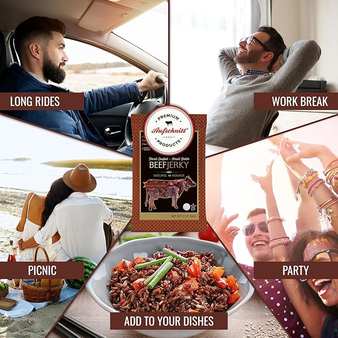 Aufschnitt Grass Fed Beef Jerky - Low Sodium Certified Kosher - Made in USA - Keto Friendly - 12 Pack Sweet Chipotle