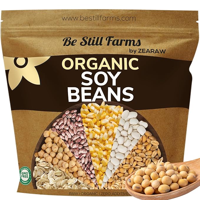 Be Still Farms Organic Soybeans Bulk (4.8 lb) - Soy Beans Dry - aka Soya Nuts Great for Edamame Soy Milk Tofu - High in Protein Fiber | USA Grown | USDA Certified | Vegan | Non-GMO | Gluten Free