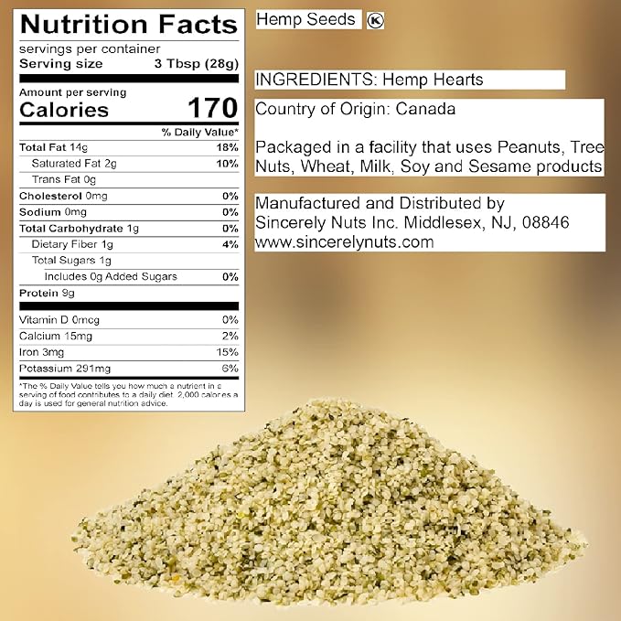 Sincerely Nuts Hulled Hemp Seeds – (3 lb bag) All Natural Super Food | Natures Complete Protein Contains All 9 Essential Amino Acids | Omega 3 Fat for the Heart | Non GMO Kosher Gluten Free Raw